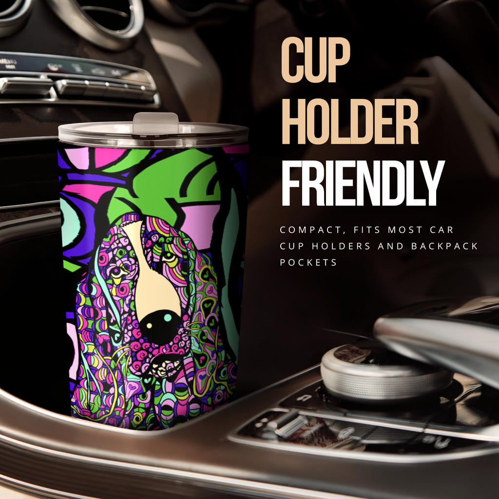 Basset Hound Design Double-Walled Vacuum Insulated Tumblers (Colorful Back) - Art By Cindy Sang - JillnJacks Exclusive